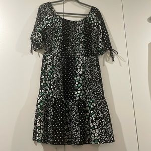 Cato Dress - Black with White & Green flowers